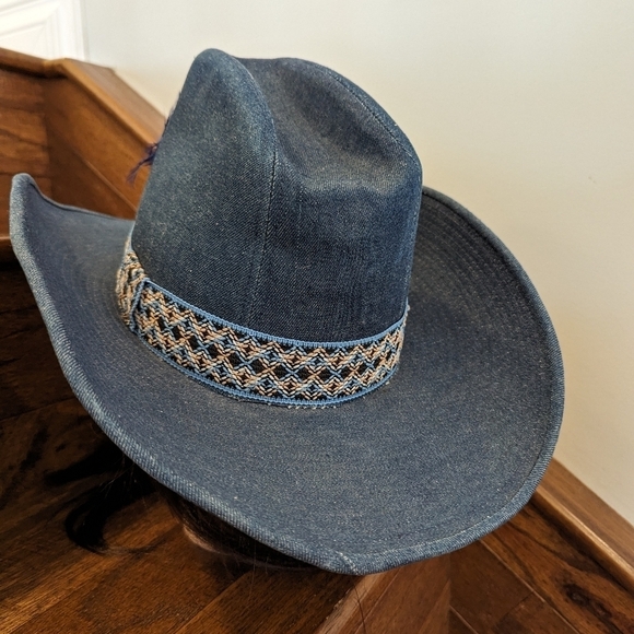 Vintage western 60's blue denim cowboy hat. Size 7-7 1/8 - Picture 7 of 17